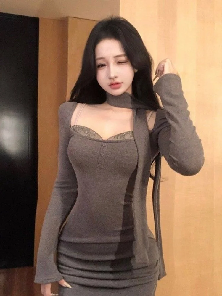 

Pure Desire Lace Splice Long Sve Dr, женская новинка 2025, сексуальная утягивающая юбка в стиле ретро с поясом, ort Dr Ciwalk, трапециевидной формы...