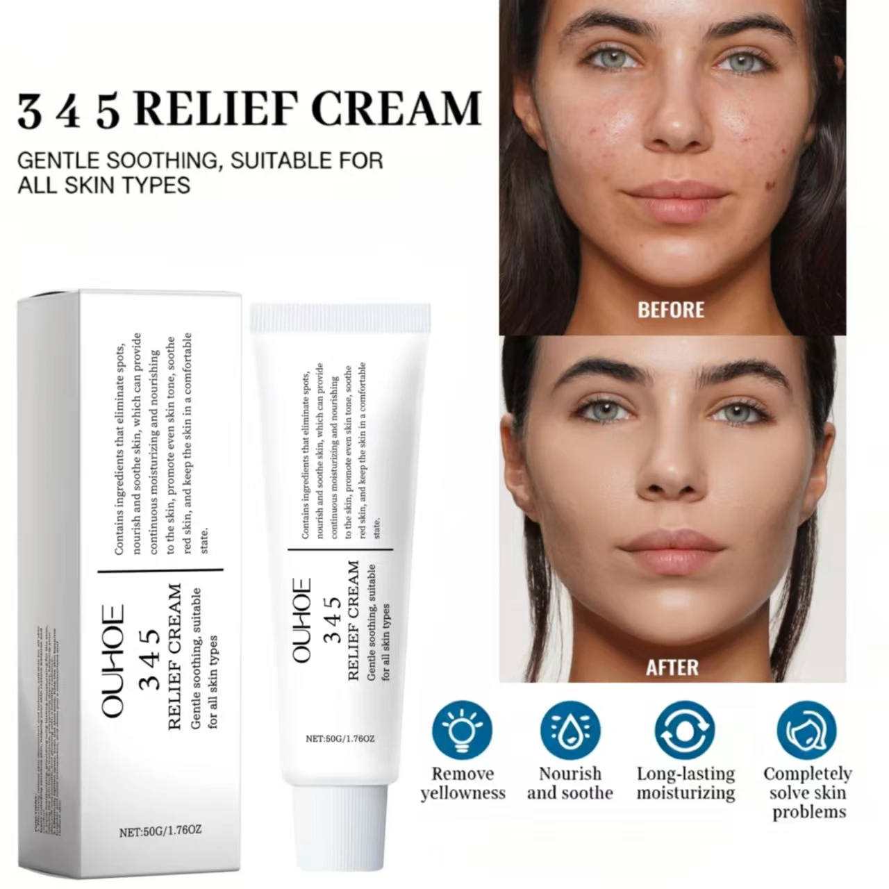 

Крем 345 Relief: устраняет пятна, питает и увлажняет кожу, успокаивает, подтягивает. Корейский продукт.