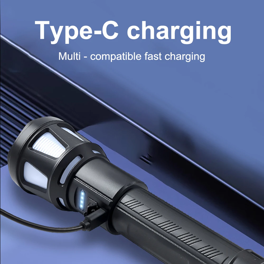Senter LED Daya Tinggi 8 Mode Pencahayaan Baterai Bawaan USB Dapat Diisi Ulang Cahaya Kuat Senter Taktis Luar Ruangan Berkemah Mendaki