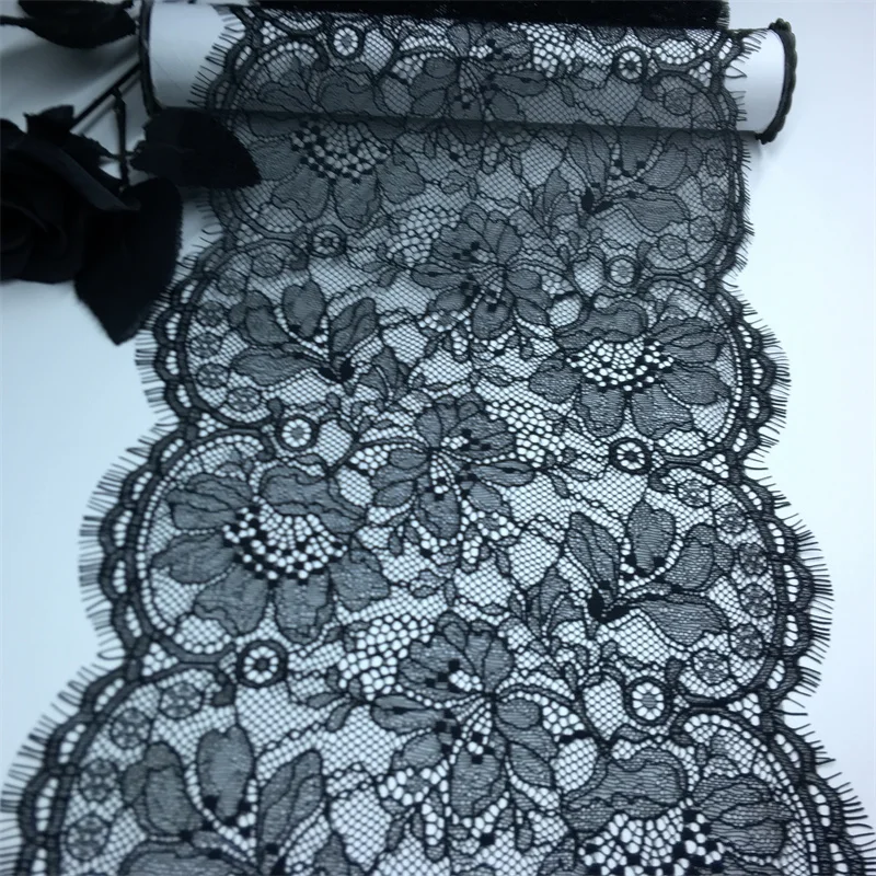 

Black Eyelash Lace Trim 23cm Floral Embroidered Chantilly Lace Fabrics DIY Bra Accessories for Dress Sewing Crafts