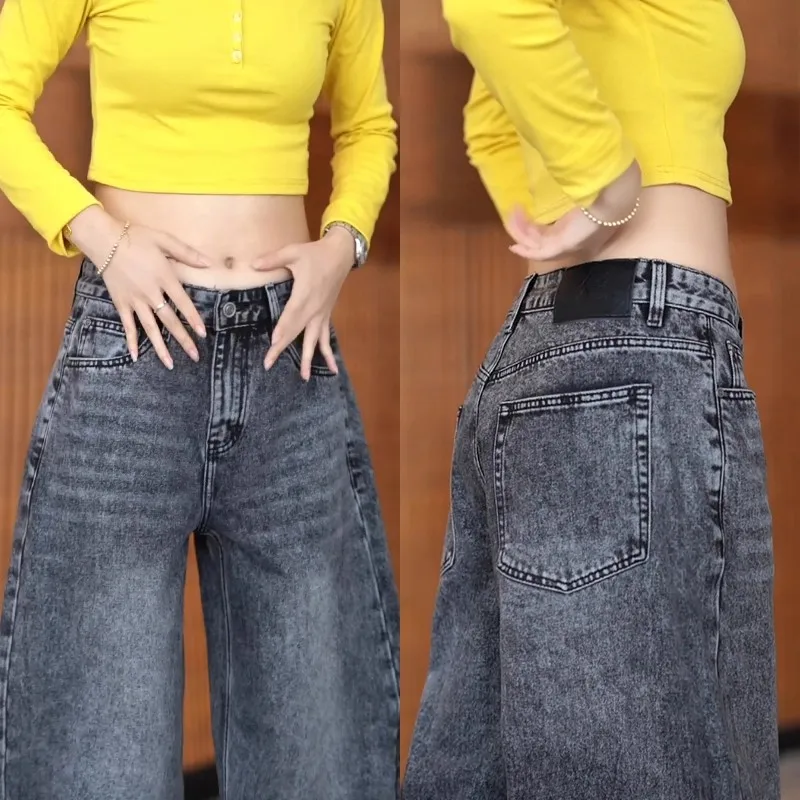 

Мужские джинсы прямого кроя класса люкс: модные повседневные свободные брюки из хлопкового денима для города, осенняя коллекция, прочные, без стрейча