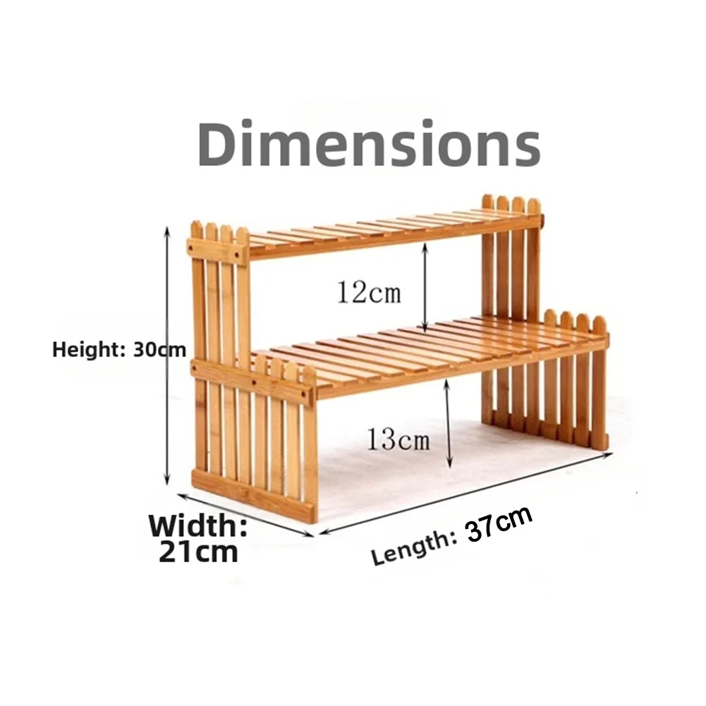 2 Tiers Wooden Plant Stand Shelf for Desktop Flower Pots with Stair Step Design to Maximize Vertical Space in Office or Home