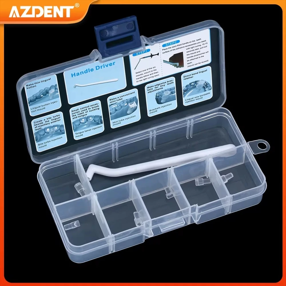 

6pcs/Set AZDENT Dental Orthodontic Mini Injection Mould with Handle Lingual Button Bite Turbo Tongue Tamer Bracket Wire Mould