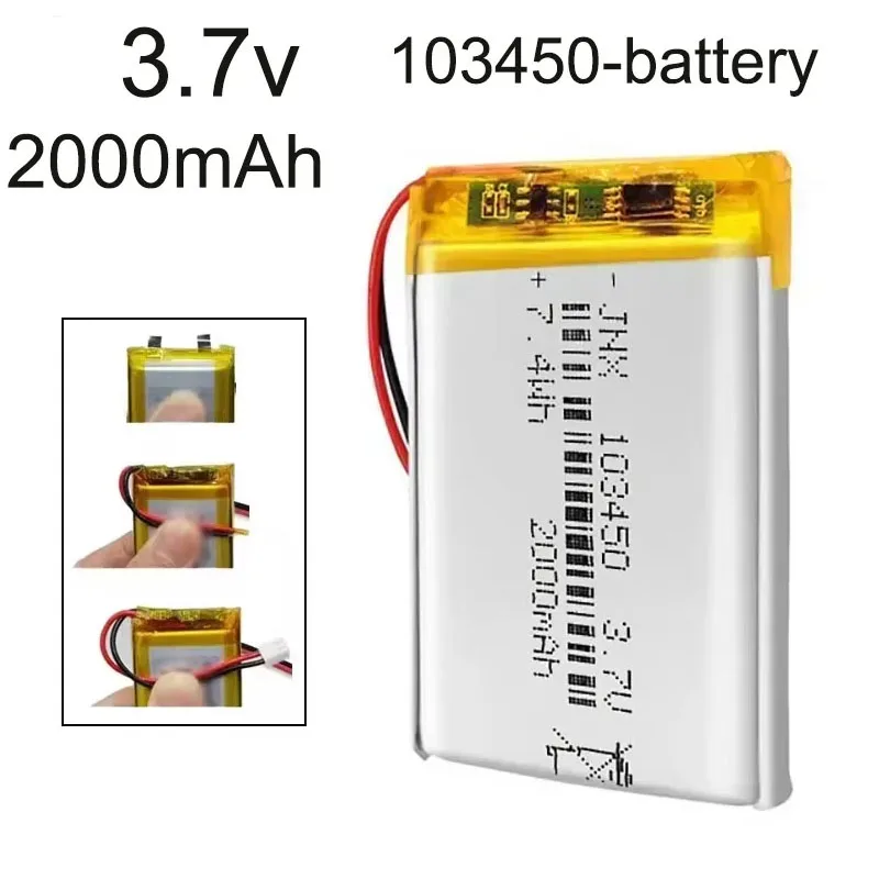 3.7V 103450 Polymer Lithium Battery , 2000 MAh Rechargeable, for MP5,Toys,Cameras, GPS, Bluetooth, Speakers High Capacity