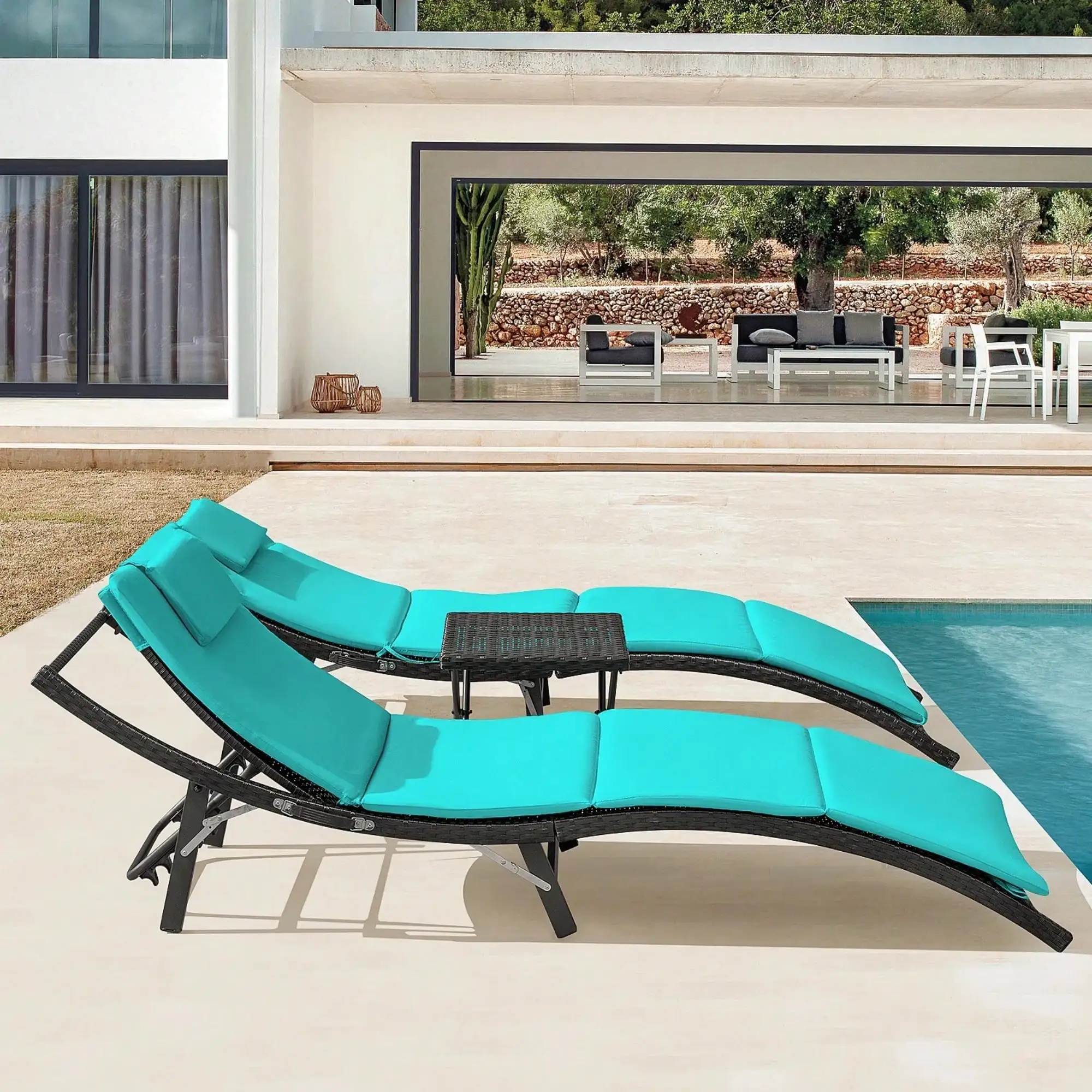 3피스 야외 파티오 라운지 의자 세트, PE 라탄 조절 - Outdoor Furniture Lounge Chair 리뷰 및 가격