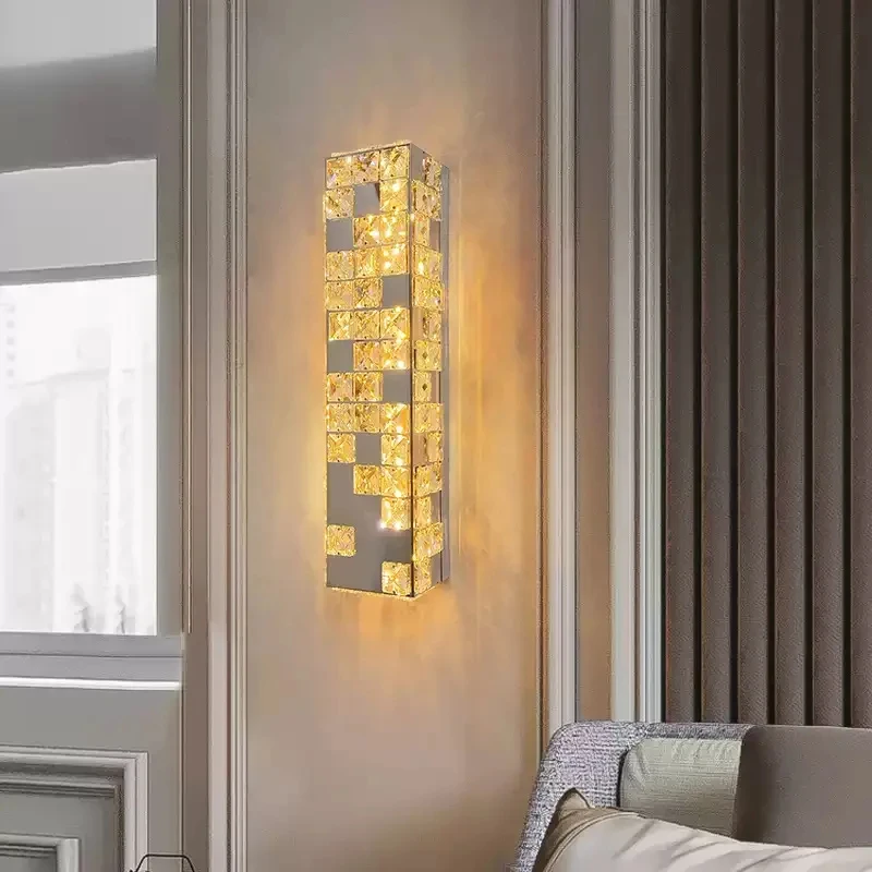 Italian crystal light luxury bedside wall lamp, minimalist European villa, homestay,advanced staircase lamp