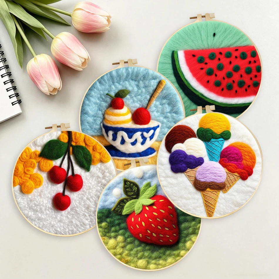 

Needle Felt Starter Set Felt Painting Kit For Beginners Fruit Pattern Wool Needle Felt Set with Felt Used for Home Decor