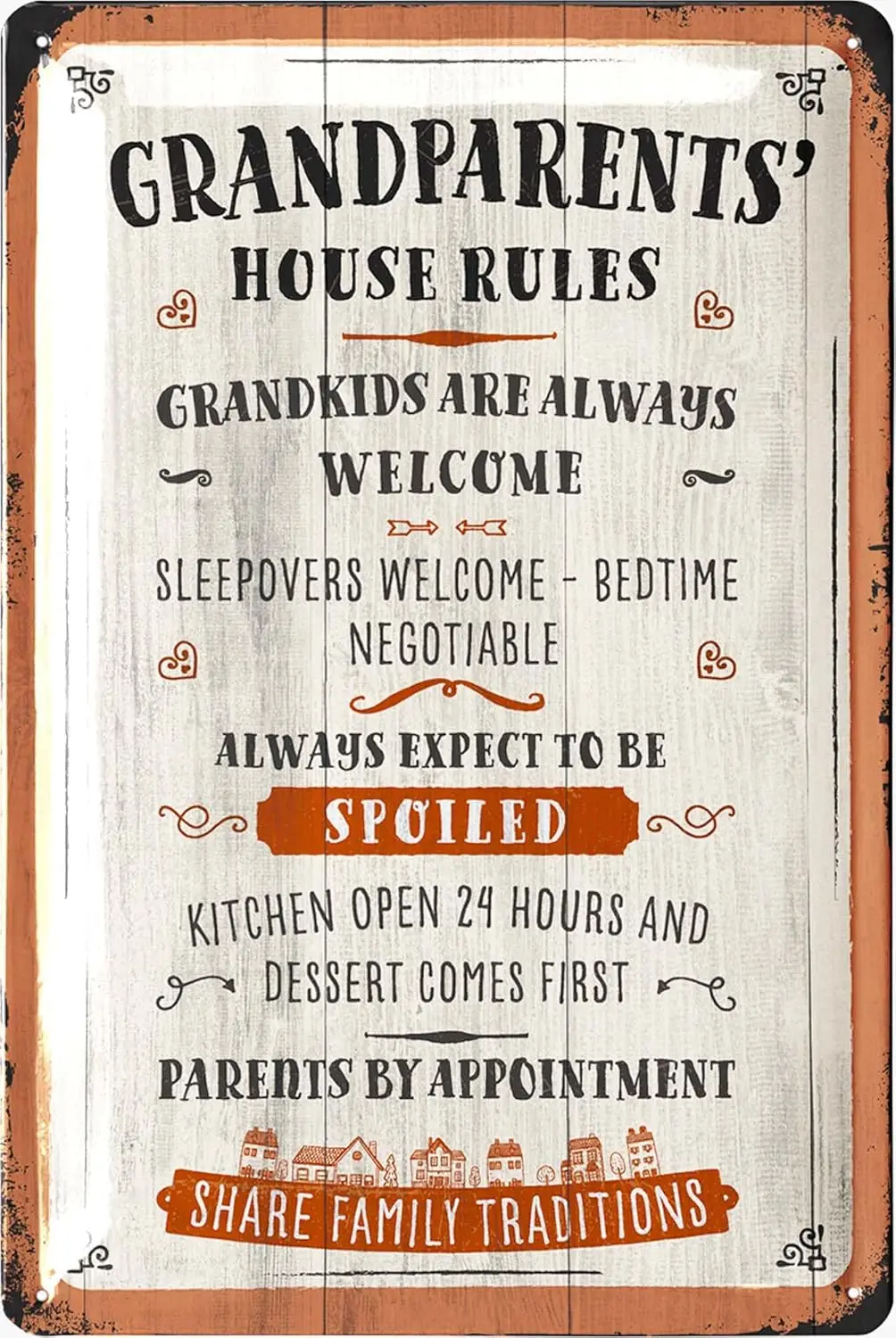 Grandparents House Rules, Vintage Tin Sign in Wood Sign-design for Grandpa & Grandma, Grandkids Welcome, Family Wall Decor,