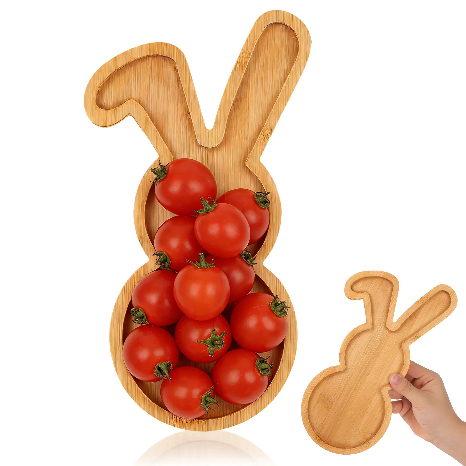 Bamboo Easter Bunny Tray Bunny Shaped Serving Platter for Desserts Fruits Charcuterie Spring Housewarming Party Rustic Farm