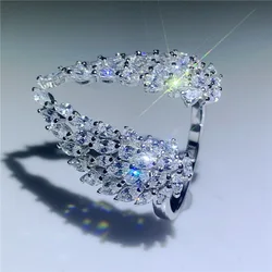 2022 NEW Luxury Ring For Women S925 Silver Marquise Cut White Transparent Cubic Zirconia Eternal Adjustable Wing Feather Jewelry