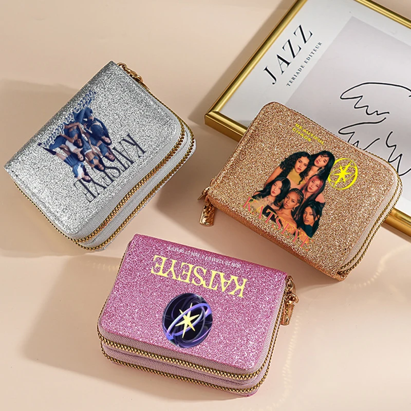 Katseye femme brillant portefeuille mignon court fermeture éclair porte-monnaie mode multi fonctionnel carte Pack Portable Harajuku portefeuille Y2K sac d'argent