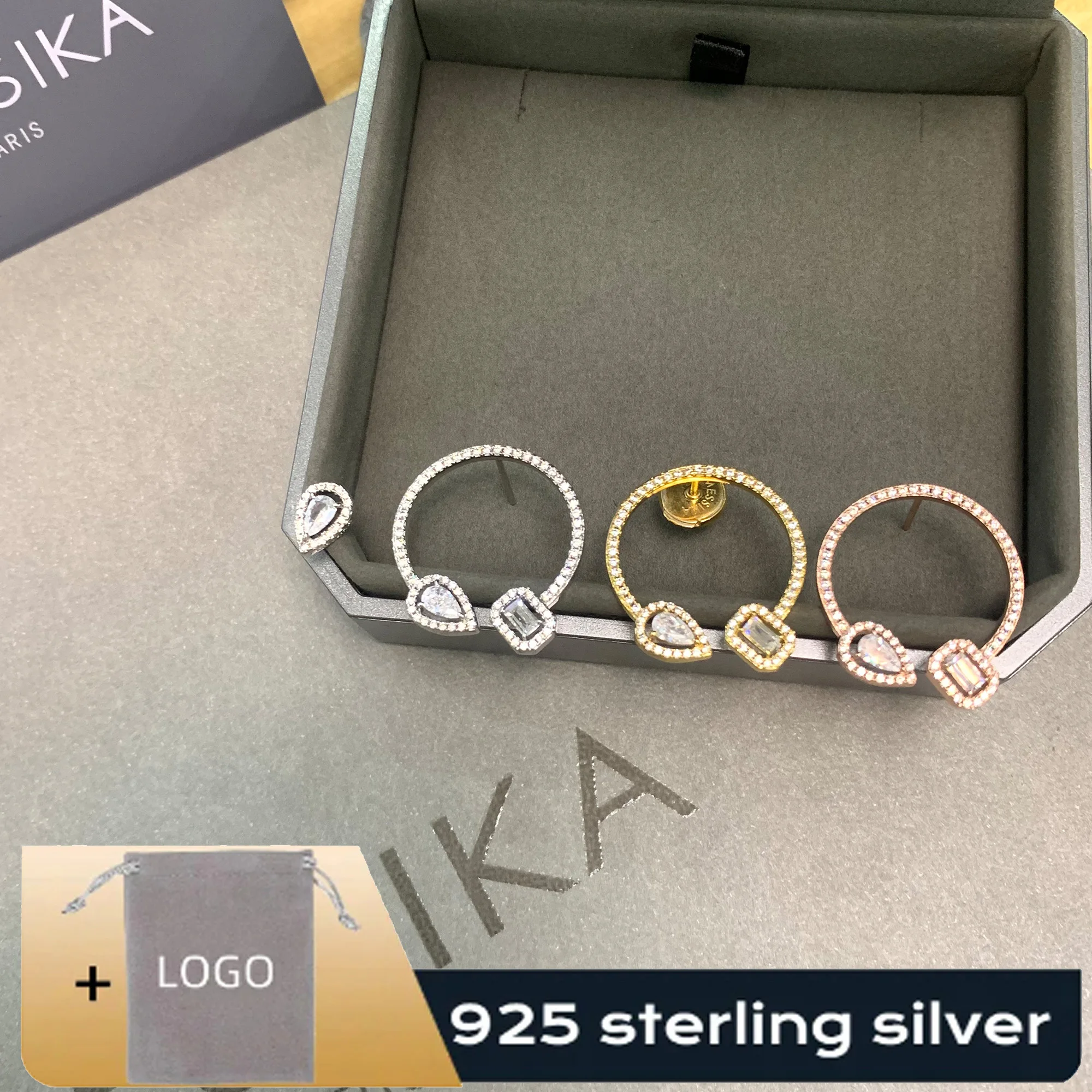 

925 пробы серебряные новые Месси Роскошные брендовые Асимметричные большие серьги в европейском и американском стиле геометрической формы