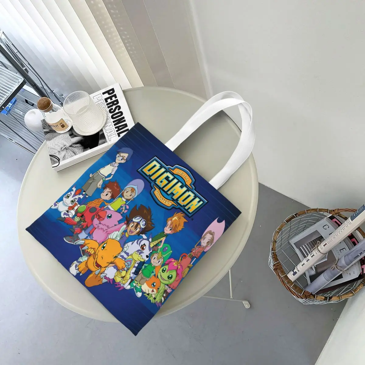 Anime Digimon Cartoon Shopping Bags Women Canvas The Tote Bag Folding Girls Shoulder Tote Travel Handbag