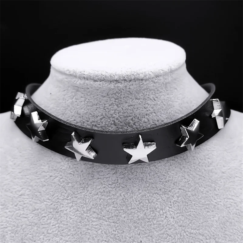 Goth Punk Sexy Stern Pentagramm Halskette Frauen Männer Harajuku Schwarz Halsband PU Leder Gothic Aussage Halsketten Schmuck NXXXXS03 – Detail 4