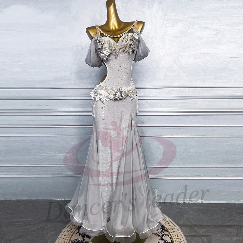 زي الرقص الشرقي للنساء والبالغين والأطفال، فستان أداء سامبا عالي الجودة باللون الأبيض الفضي