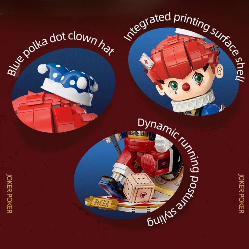Cartoon Poker Joker Building Block Figure Toy Bricks Set With Light Idea Desktop Decoration Kids DIY Puzzle Toys Holiday Gifts
