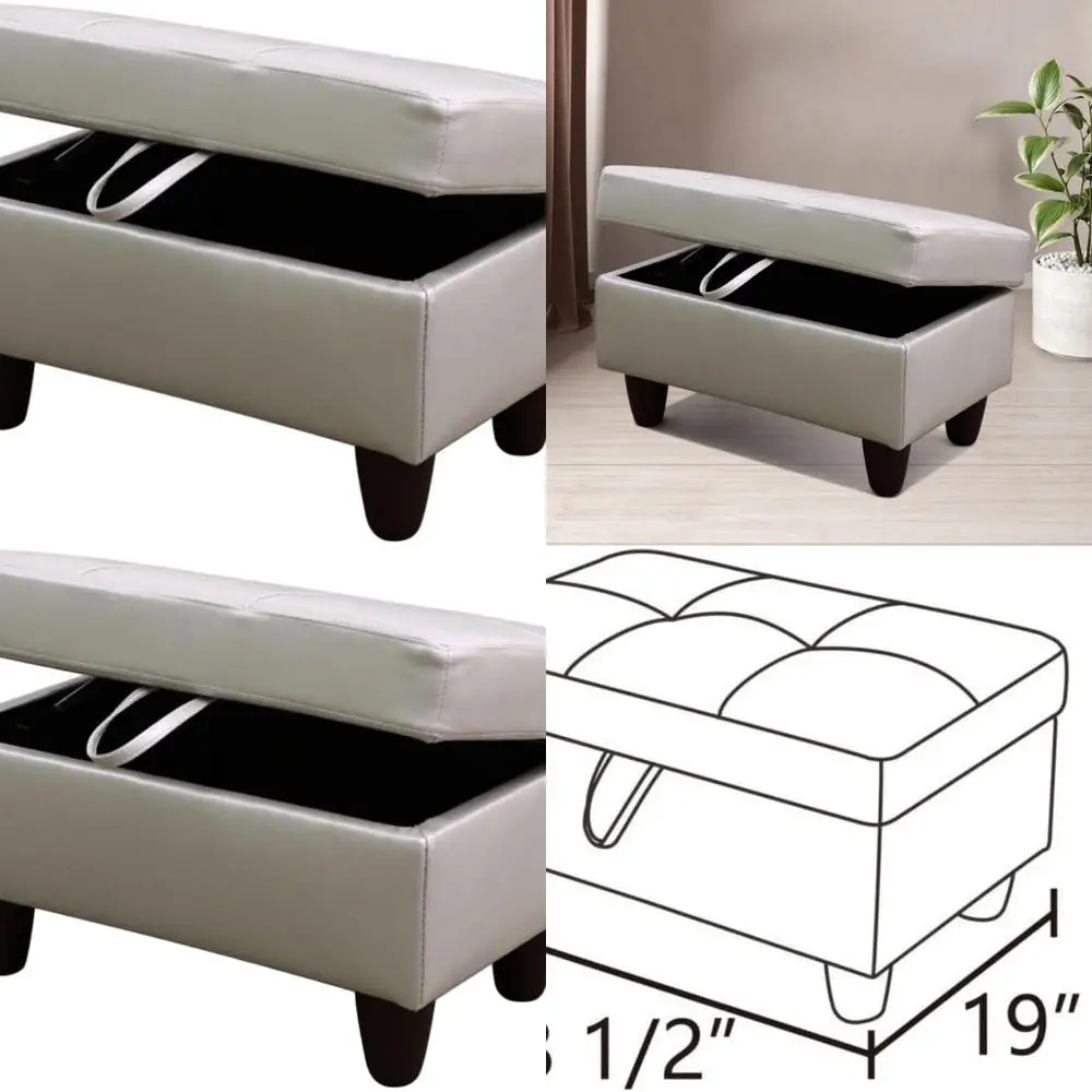 Banco otomano de piel sintética con tapa con bisagras, verde plateado, 28,5x19x17,5 para espacios habitables