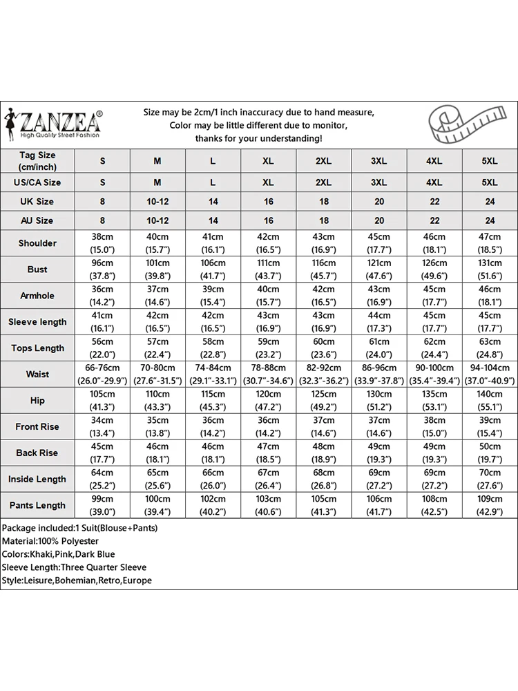 ZANZEA-trajes de pantalones de otoño para mujer, conjuntos holgados a juego con cuello en V, blusa bordada de manga 3/4, pantalones, trajes de 2 uds, chándal informal