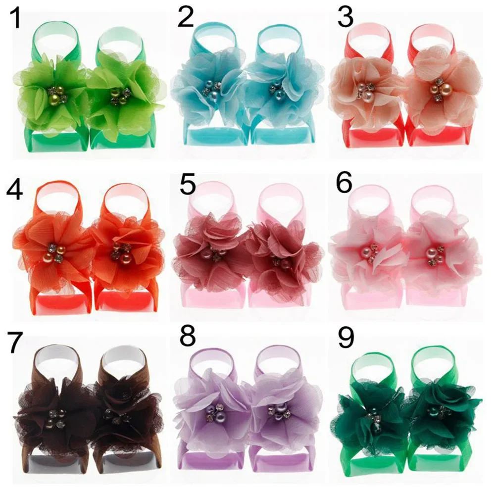 Fashion 2pcs/pair Boutique Chiffon Flower Newborn Toddler Barefoot Sandals Baby Girls Foot Cover Photo Props Kids Accessories