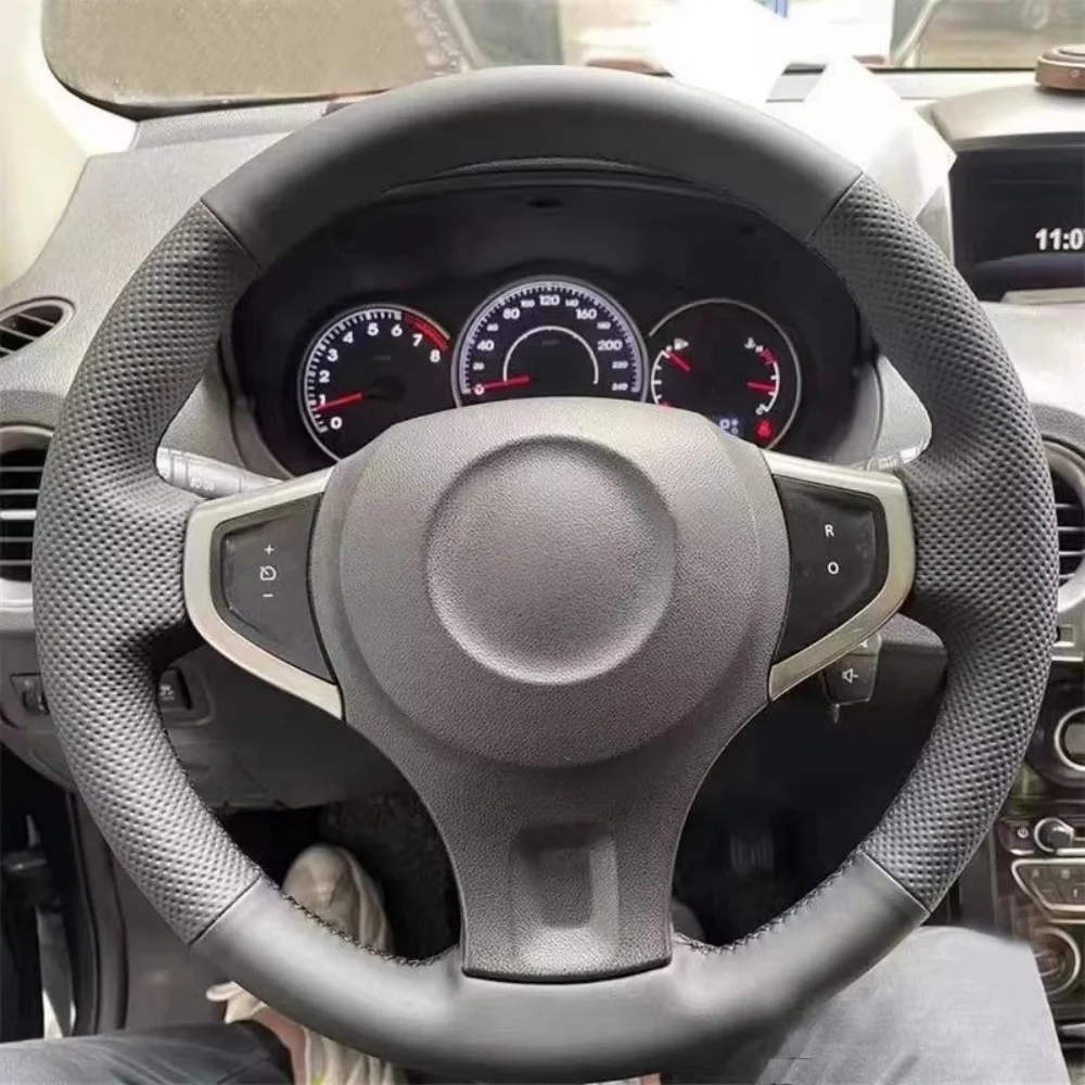 Handgenähter schwarzer perforierter rutschfester Mikrofaser-Leder-Lenkradbezug 2009-2014 Samsung QM5 für Renault Koleos.