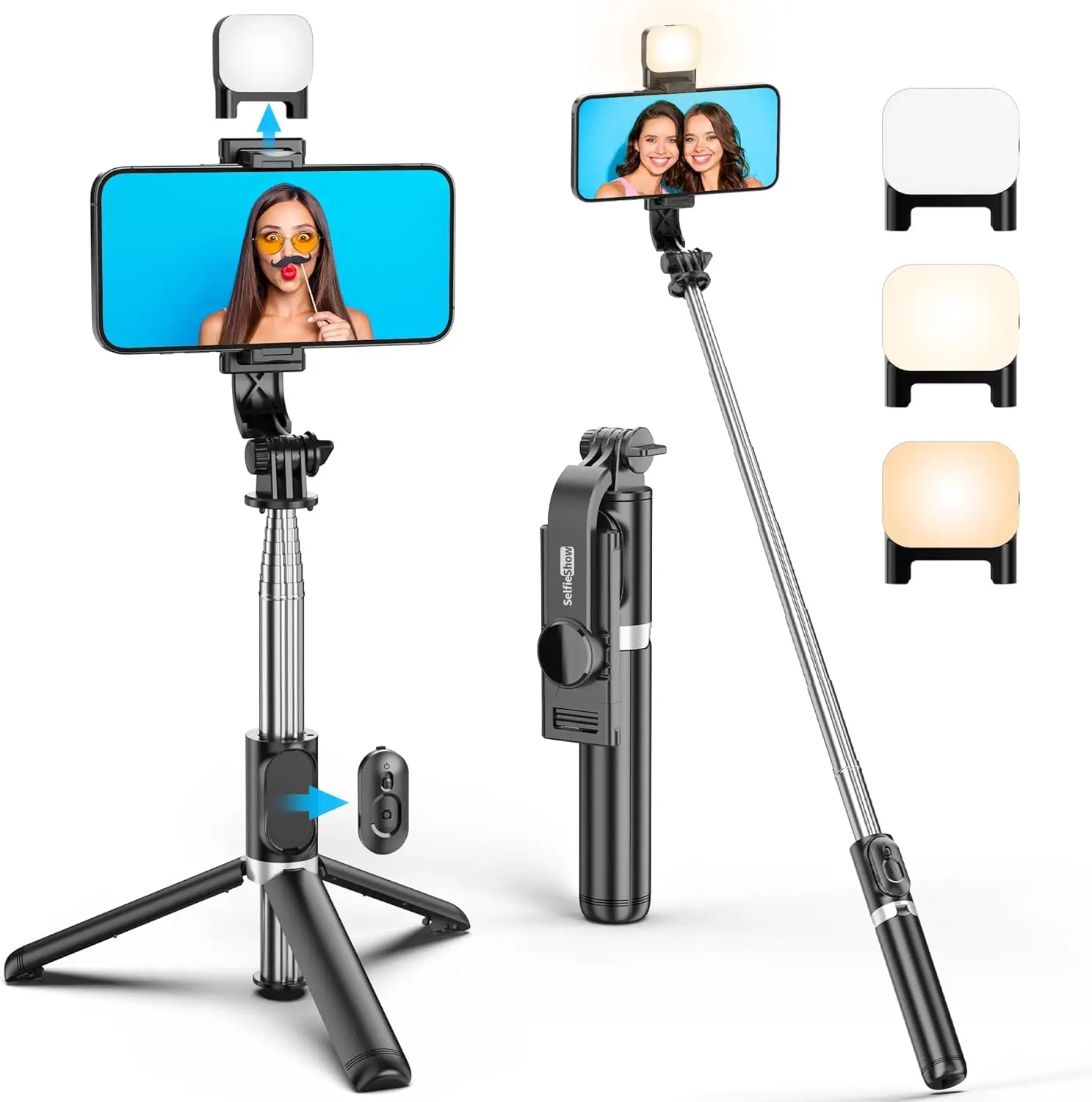 

41" Selfie Stick Tripod with Wireless Remote & LED Fill Light, 360° Rotation for iPhone Samsung Android