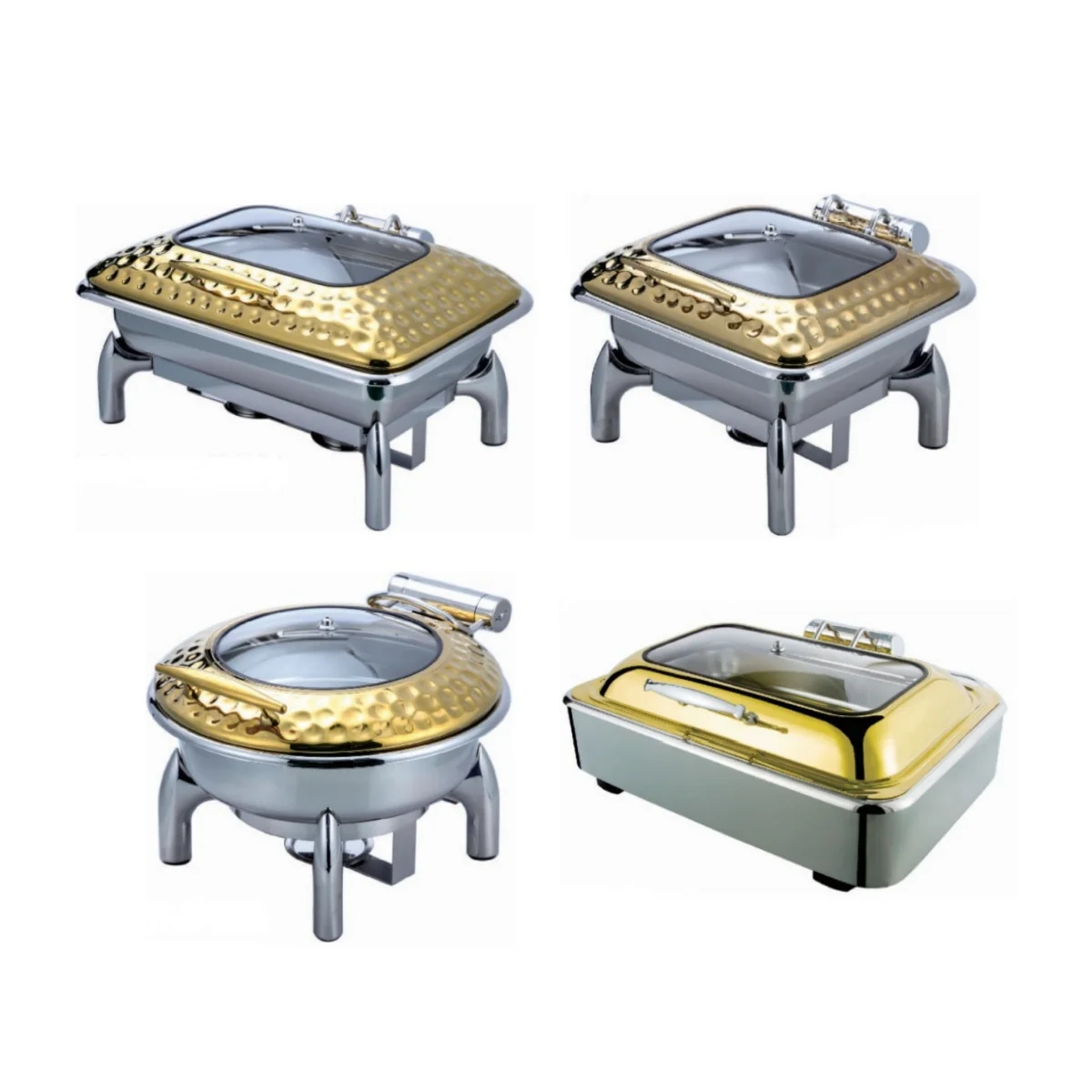 

Luxury Stainless Steel Food Warmer with Gold Hydraulic Cheffing for Buffet Catering in Hotels & Restaurants