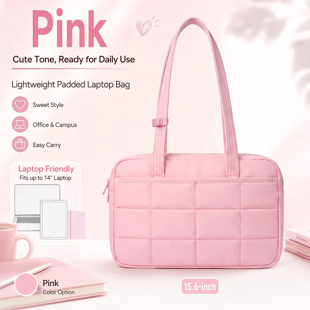 Minimalist Business Quilted Laptop Bag Double Zipper Reinforced Handle 15-15.6 Inch Commute Laptop Bag Two Colors Available