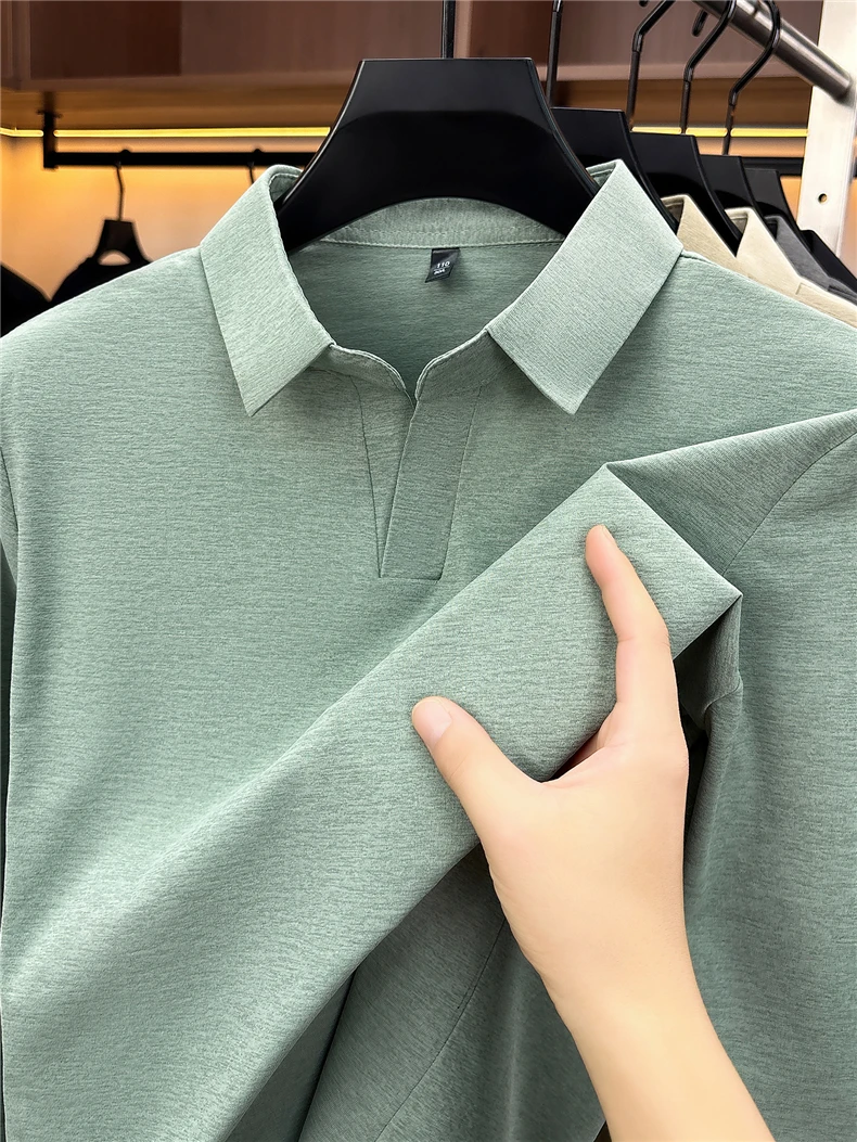 Herren Business Casual Langarm-Poloshirt Frühling Herbst Komfortables Atmungsaktives Arbeitsoberteil für Formelle Anlässe T-Shirts für Männer – Detail 16