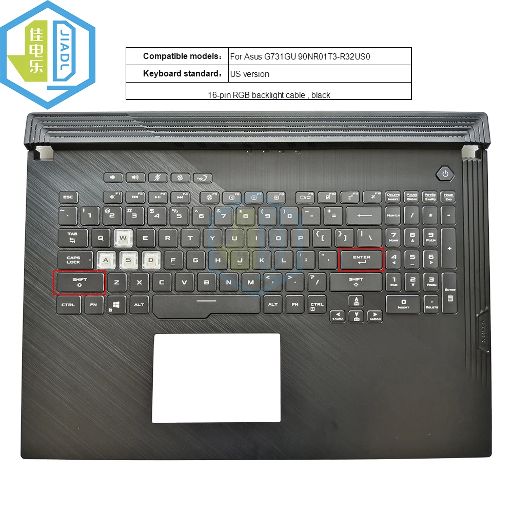 

US English RGB 16pin backlight laptop keyboard Topcase Palmrest For Asus G731GU Laptop Keyboards C Shell 90NR01T3-R32US0