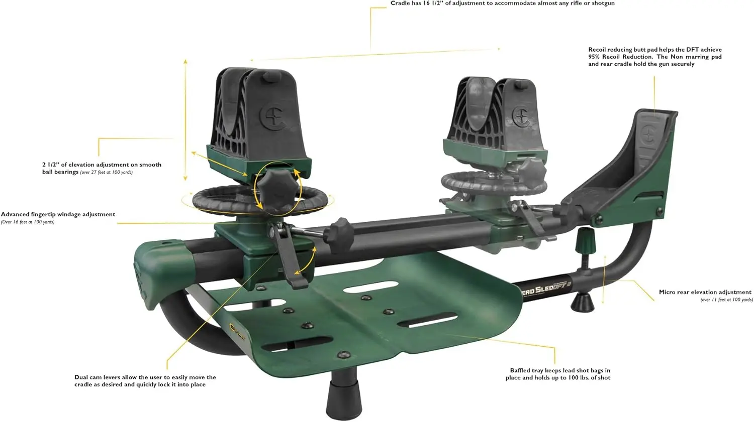 Lead Sled DFT 2 Rifle Shooting Rest with Adjustable Ambidextrous Frame for Recoil Reduction, Sight in, and Stability