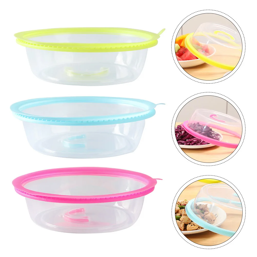 

3Pcs Fresh-Keeping Covers Airtight Microwave Food Covers Plastic Clear Multi-Size Food Protector for Bowls Plates Skillets