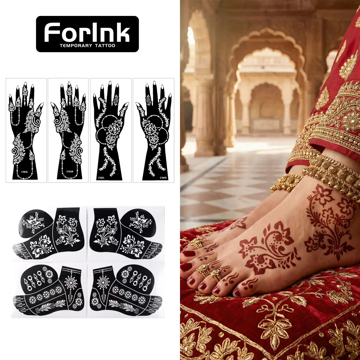 

Набор из 8 больших многоразовых тату-наклеек с индийской хной для тела, свадебного макияжа, фестивалей, для женщин, для рук, ног и стоп