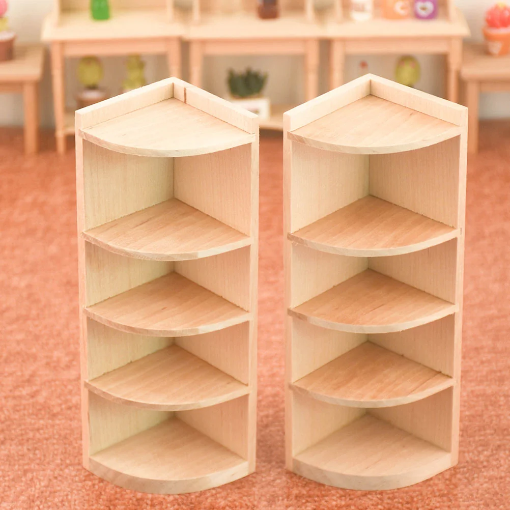 White Mini Corner Cabinet Dollhouse Furniture Pretend Play Miniature Bookshelf Model Small Adornment Imitation Shelf Multi Layer