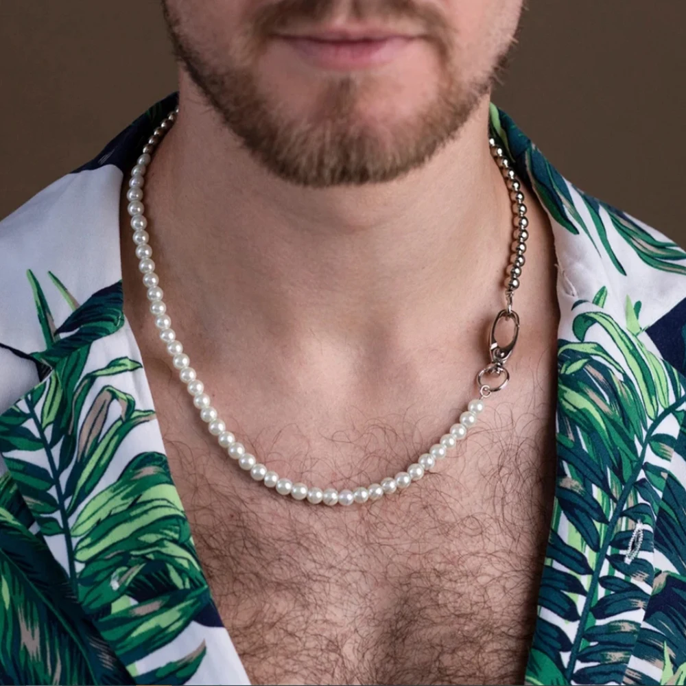 

Trendy Hip Hop Jewelry Design Feels Asymmetrical CCB Pearl Necklace Collarbone Chain Men's Simple Sweater Chain for Couple