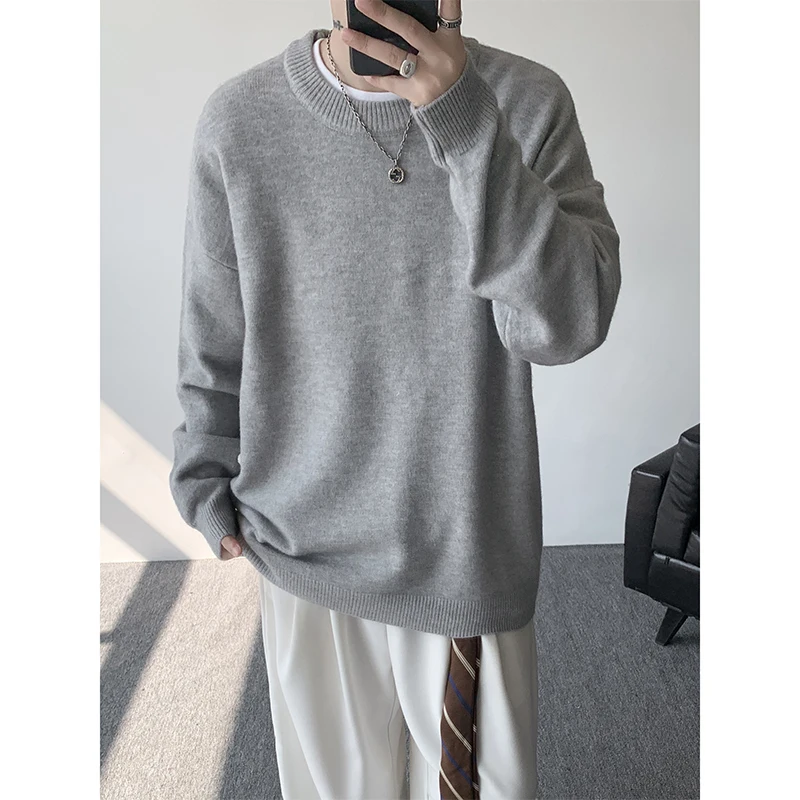 الخريف سترة سوداء الرجال الدافئة موضة عادية البيج بلوفر مغزول الرجال الكورية فضفاضة طويلة الأكمام سترة رجالي البلوز الملابس #3