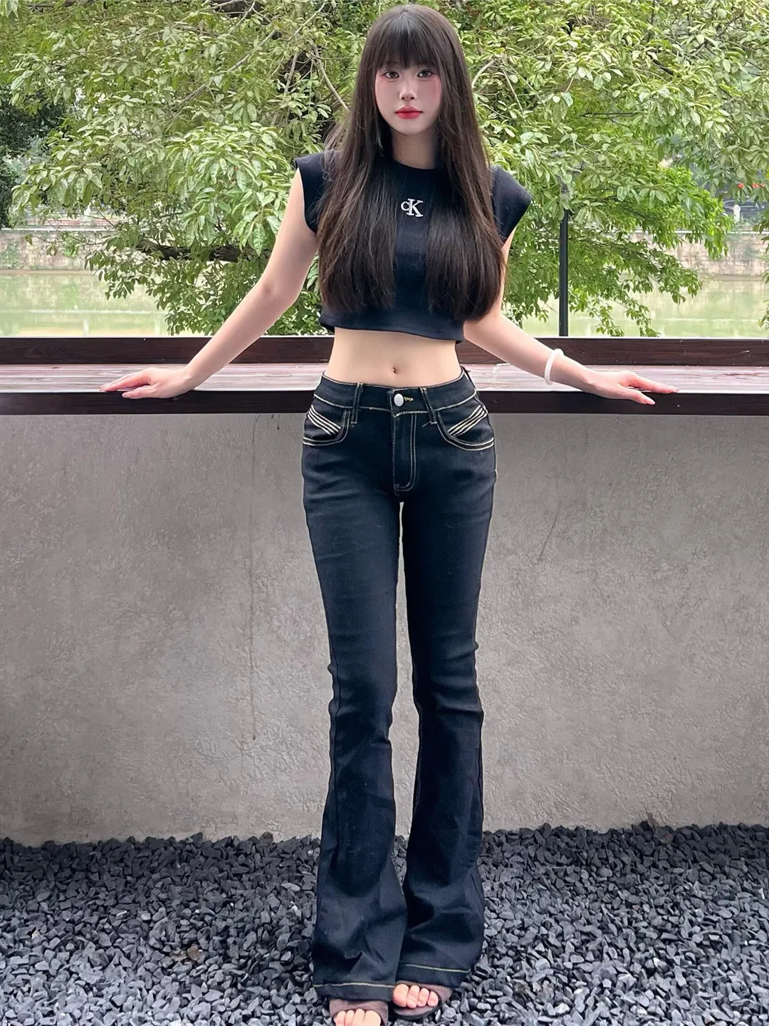 

American Style Low Waist Bell Bottom Jeans Women's Summer Slimming Long Floor Length Hot Girl Cotton Soft Washed Denim Pants