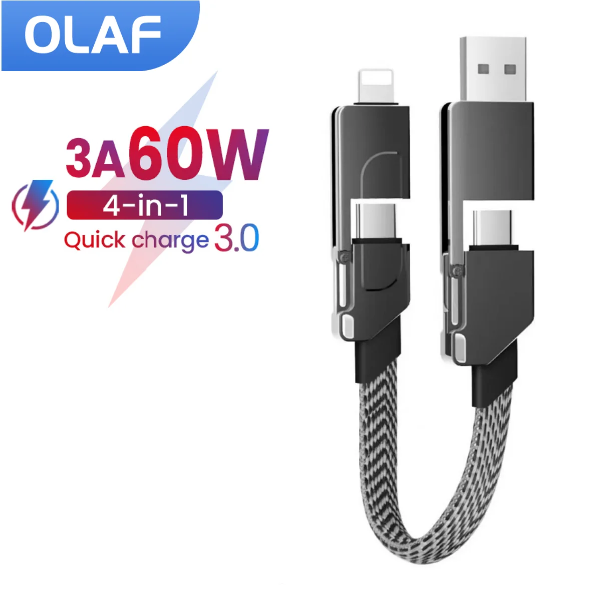 OLAF 4 In 1 PD Fast Charging Portable Application TYPE-C 60W For Iphone 27W Fast Charging Data Cable Keychain Data Cable