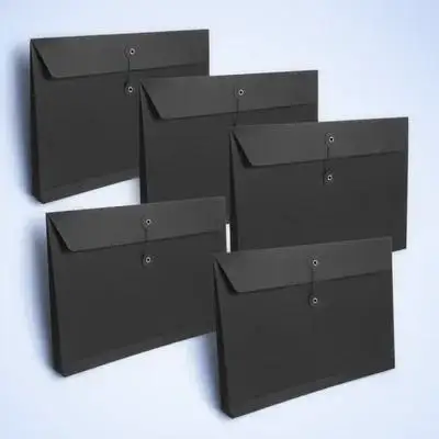 

5pcs Folders With String Button Large Document Storage Bags Thick File Pockets For School Office Use Convenient Paper Organizer