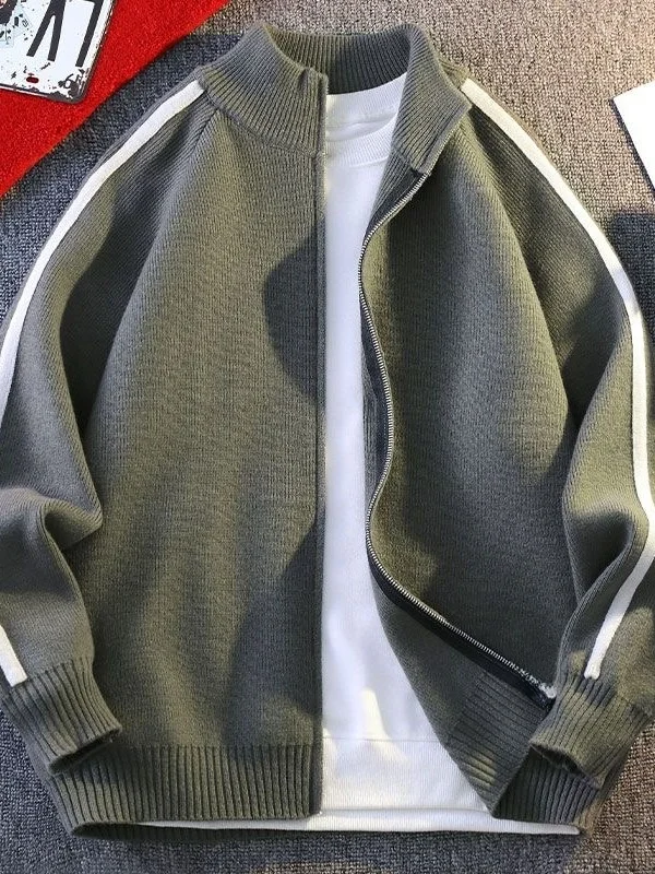 

Мужской вязаный кардиган на молнии с воротником-стойкой, осенне-зимний, из полиэстера, повседневная одежда для молодежи