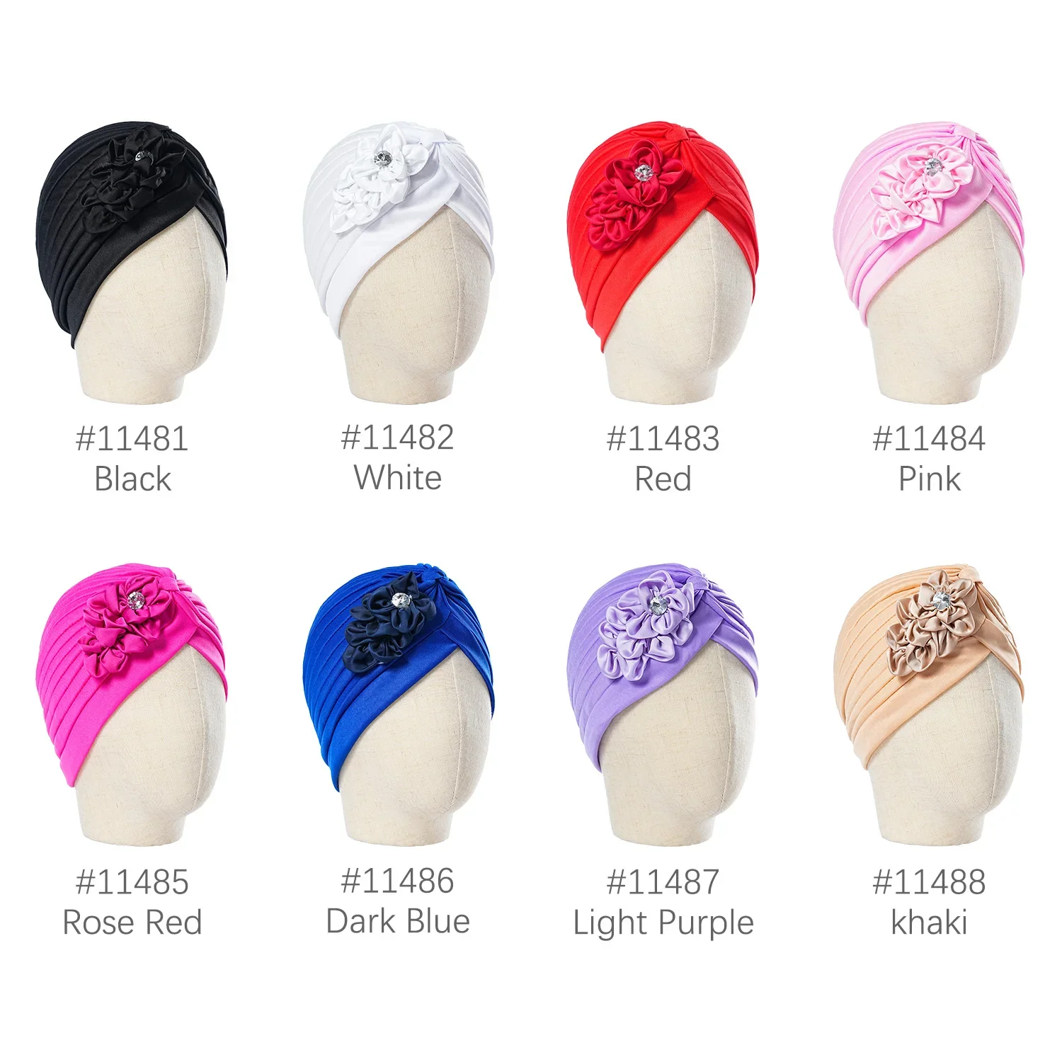 New Women Elegant Rhinestoned Flower Turban Fashion Hair Wear Head Wrap Ladies Cancer Hats India Cap Bandana Muslim Indian Hats