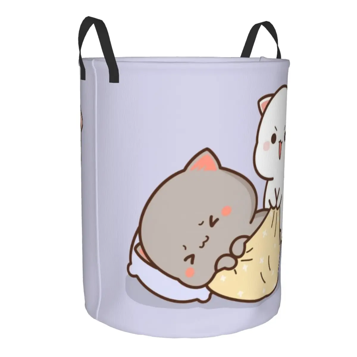 Custom Peach And Goma Mochi Cat Wake Up Laundry Basket Foldable Large Clothing Storage Bin Baby Hamper