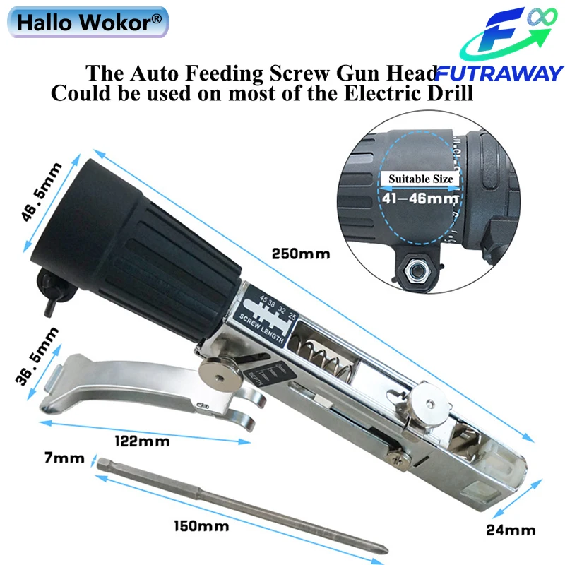 HALLO WOKOR Automatic Chain Nail Gun Adapter Screw Gun for Electric Drill Woodworking Tool Cordless Power Drill Attachment