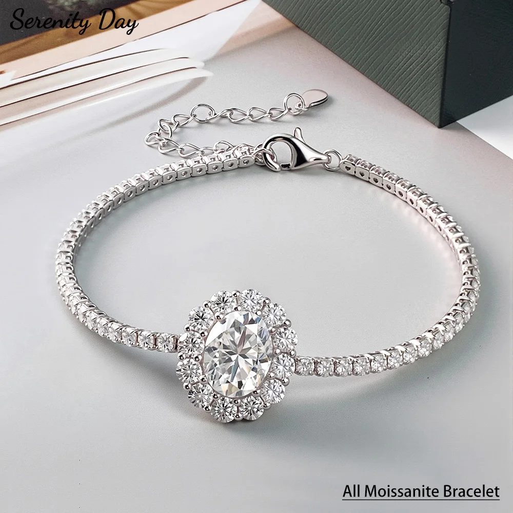 

Serenity 2ct Oval Cut All Moissanite Tennis Bracelet for Women Girl Gift 100% S925 Sterling Silver Adjustable Hand Chain Jewelry