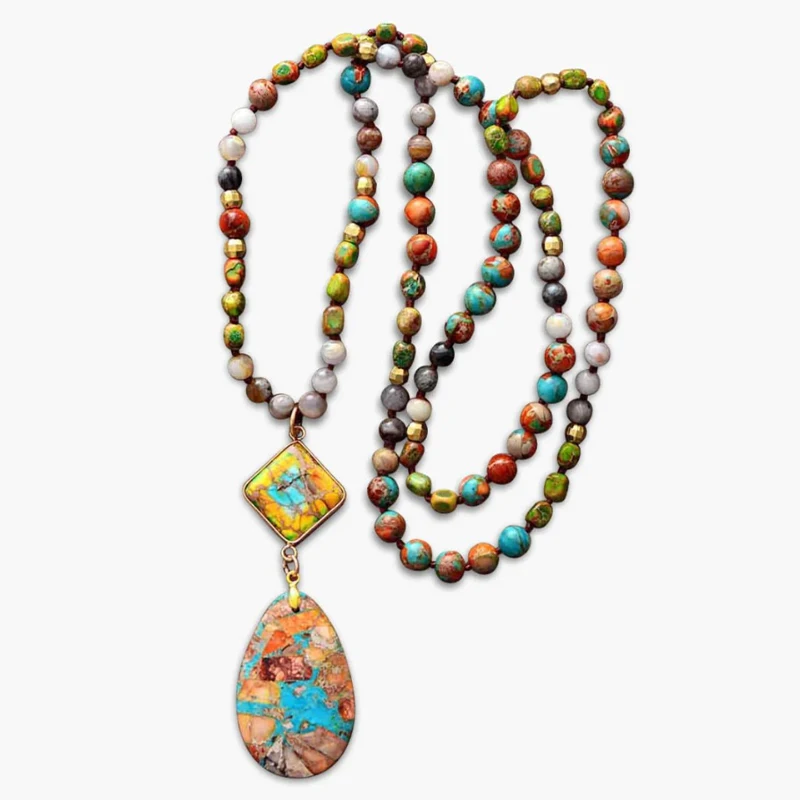 Intense Jasper Spiritual Necklace Hand-Beaded Drop Pendant Necklace New Fashion Necklace