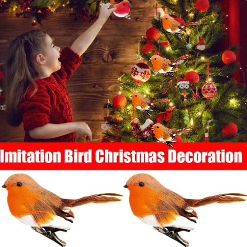 Simulation Clip On Christmas Robins Bird Cute Festive Christmas Tree Decoration Artificial Feather Bird Ornament 2025