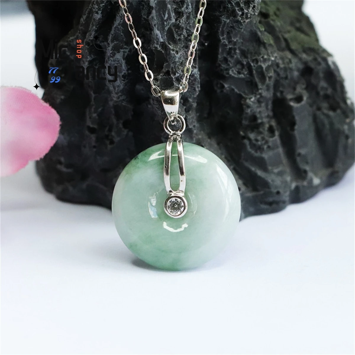 Natural Embedded S925 Silver Jade Floating Flower Safety Buckle Pendant Necklace Simple Elegant Exquisite Retro Charms Fashion