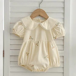2025 New Summer Toddler Baby Girls Jumpsuit 0-24M Children Clothes Short Sleeved Cotton Embroidery Infant Baby Girls Bodysuits