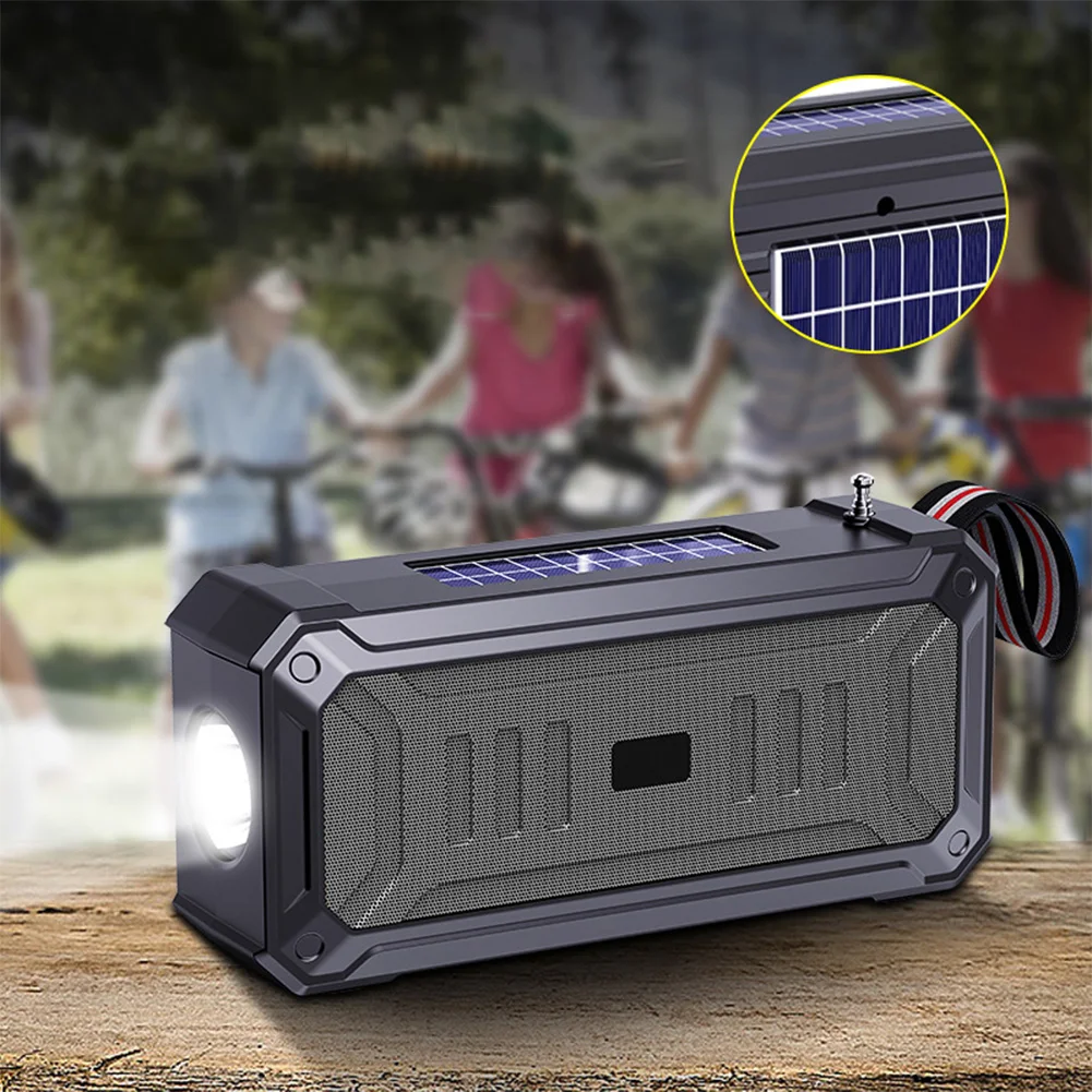 

Беспроводная Bluetooth-колонка на солнечной энергии с двойным питанием, перезаряжаемая, с фонариком, поддержкой TF/USB, MP3-плеер, аудиосистема, FM-радио