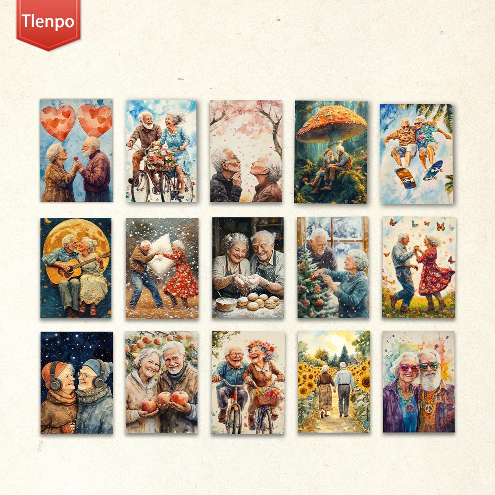 16 cartes postales rétro style hippie pour couple âgé, décoration de chambre. Carton épais adapté aux journaux et aux cartes de vœux