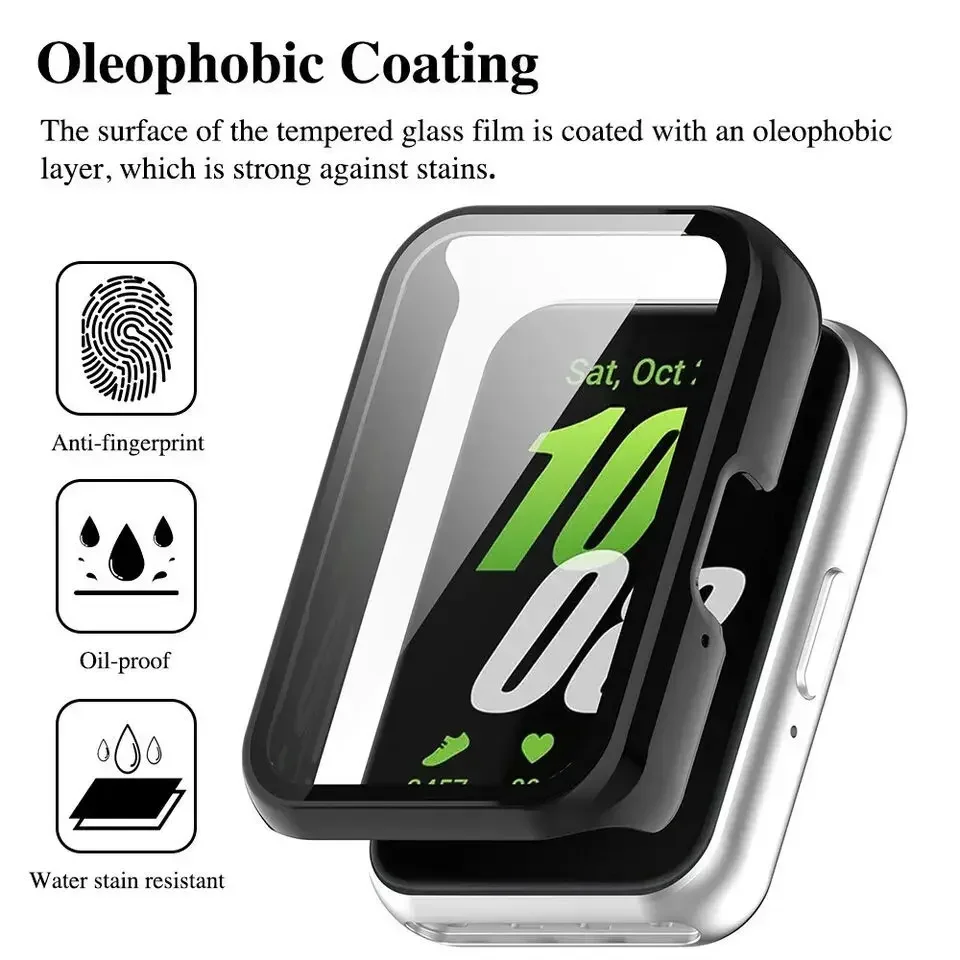 Case For Samsung Galaxy Fit 3 Smartwatch Full Coverage Tempered Glass Screen Protector Hard PC Bumper Shell For Samsung Fit3